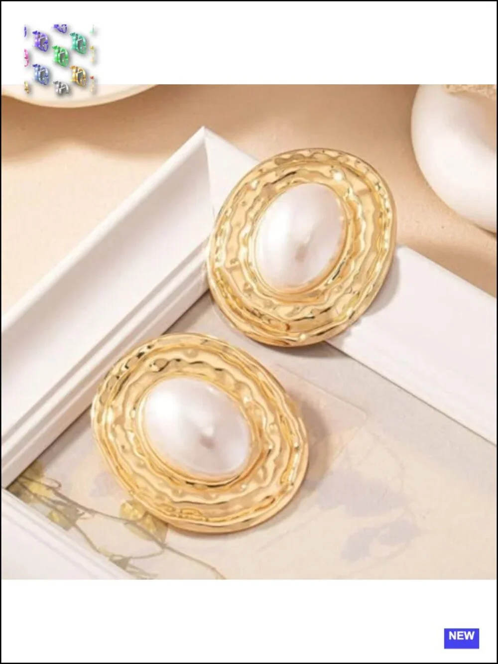 Chunky Large Pearl Dangle Earrings, Geometric Oval, Silver Tone, Faux Pearl